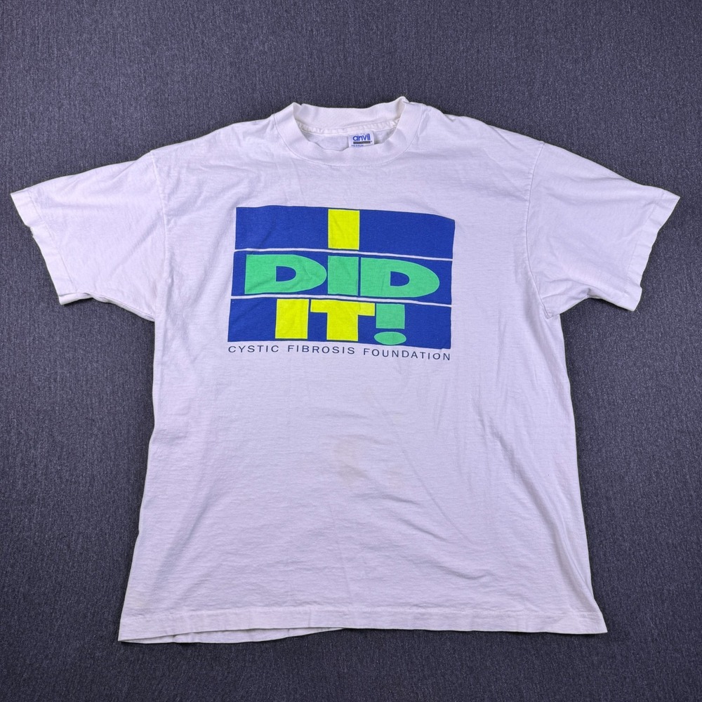Anvil Mens White I DID IT! Cystic Fibrosis Foundation Crew Neck T-Shirt Size XL